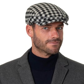 Stetson Harris Tweed Twotone Check Flat Cap Peaked Cap Flat Cap Wool Cap Men – Made in Germany with Peak, Lining Autumn Winter, black-white