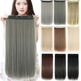 IMISSU Long Natural Thick Hair Straight Clip-in on Synthetic Hair Extensions Hairpieces for Women (24 Inches, Dark Grey)