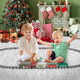 JUQU Train Set, Christmas Train with Remote Control Train Toys w/Smokes,Whistle & Lights, Christmas Train Sets for Around The Tree, Toy Train Sets for Boys, Model Trains Gifts for Age 3 4 5 6 7 8+Kids