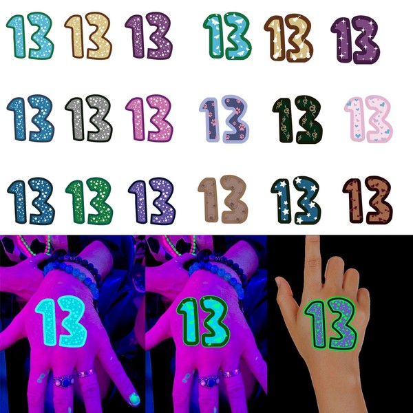24 Pcs Glow in Dark, 13 Temporary Tattoos,23 styles and