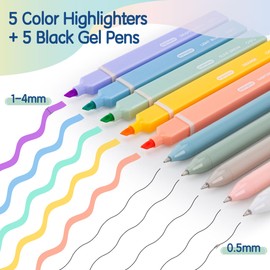deli Aesthetic Highlighters And Gel Pens,10 Pack, No Bleed Bible Highlighters, Assorted Color, Black Ink Gel Pens, Dry Fast For Bibles Journaling Planner Notes