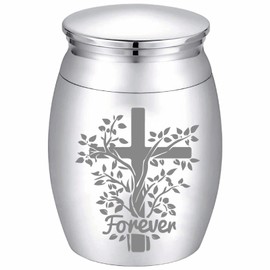 CREATCABIN Small Keepsake Urn with Cross Stainless Steel Mini Urn for Ash Storage Memorial Gift Waterproof Decorative Funeral Souvenir for Ashes People Pets Partial Enclosure 4 x 3 cm