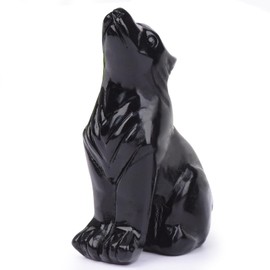 Ytbeoxk 2.1 Inch Black Obsidian Wolf Crystal Statue，Wolf Gifts Healing Crystal Decor，Wolf Totem Figurines Stone Energy Gemstones, in Bedroom Office Christmas Meditation Gifts for Men Gril Women