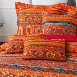 BEDIFANY 2 Pcs Cotton Throw Pillow Covers, Decorative Neutral Boho Cushion Covers Pillowcase for Couch Sofa Bedroom Living Room Home Decor Outdoor, 12 X 20 (Orange and red)