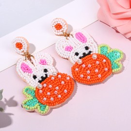 NVENF Beaded Easter Earrings for Women Easter Rabbit Bunny Dangle Earrings Sparkling Pearl Bead Drop Earrings Spring Holiday Jewelry Gifts (Rabbit)