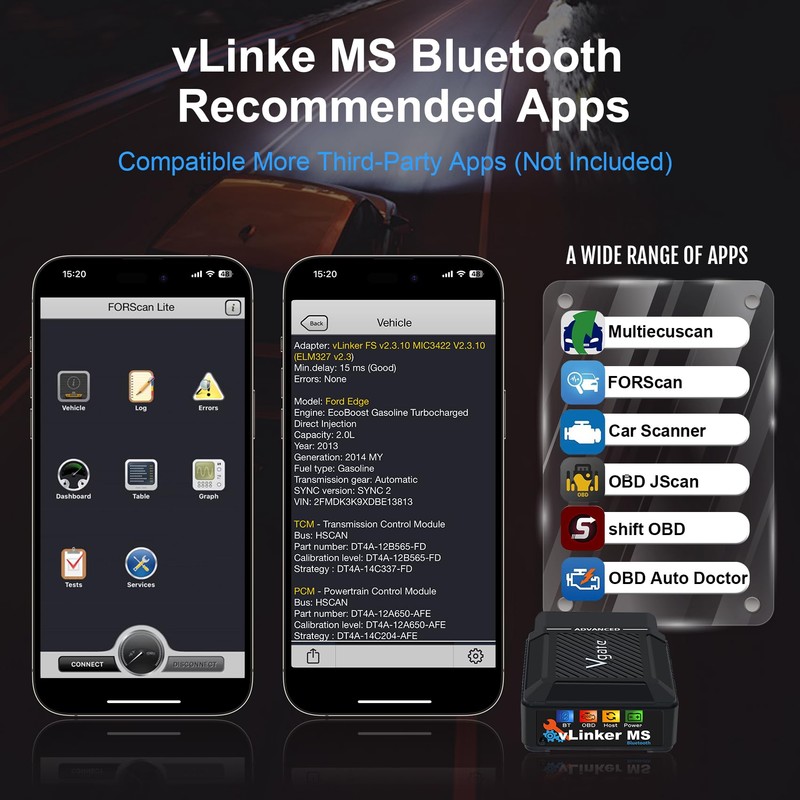 V-gate vLinker MS Bluetooth (MFI) Adapter OBD2 Diagnostic Scan Tool
