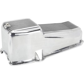 1957-1979 Small Block Chevy Aluminum Oil Pan - Polished Finned Design - Driver's Side Dipstick - High Strength and Heat Dissipation - Easy Installation