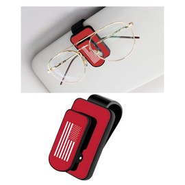 SHMZK Sunglass Holder for Car Visor, US Flag Metal Classic Sunglasses Hanger Mount Clip, Multi-Function Ticket Card Storage American Flag Eyeglasses Organizer for Car Truck SUV (Black & Red)