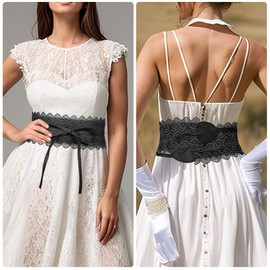 MILAKOO Women's Waist Belt Wide Soft Lace with Drawstring Tassel Women's Wide Tie Belt Obi Wide Wrap Waist Band Tie Belt for Dress Wedding Party, black