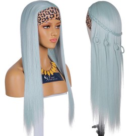 FUHSI Headband Wig For Women Spearmint Color Non Lace Front Wig Long Straight Glueless FUTURA Fiber Synthetic Wig Color–22inch opal# Color