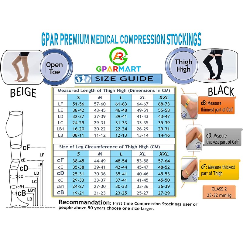 GPARMART Class 2 Medical Compression Socks, Unisex, 23-32mmHG, Closed Toe