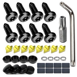 BGGTMO Black License Plate Screws- Stainless Steel Plate Mounting Hardware for Car Tag Frame, Anti-Theft Security Self-Tapping Screws Fit Front Bumper, with Matte Black Caps, Insert Fasteners