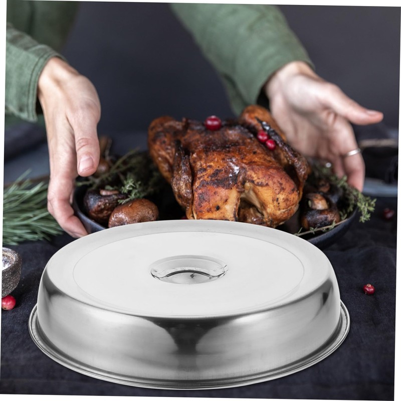 Healeved 2Pcs Stainless Steel Steak Cover, 24cm Round Griddle Dome,