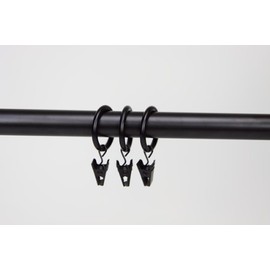A&F Rod Décor - 10 CURTAIN RINGS W/CLIPS -1 inch , black