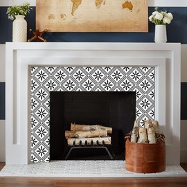 Starry Tile Stickers - Fireplace - Waterproof & Removable - Peel and Stick - Black and White Backsplash vinyle Tile Stickers Kitchen and Bathroom Floor Stair (Talavera-10)