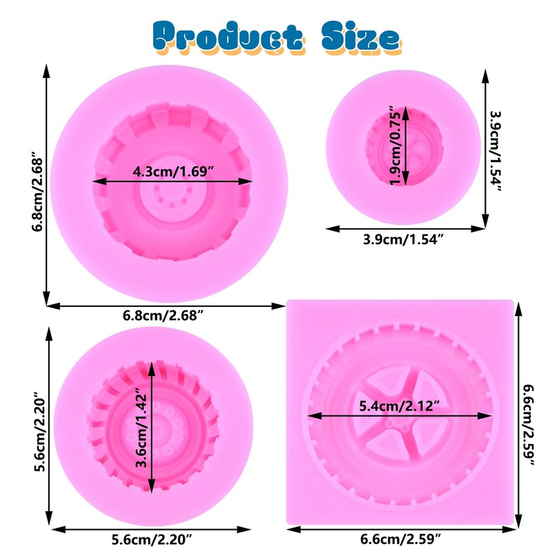 Mujiang 3D Round Tire Fondant Mold Truck Wheel Silicone Molds