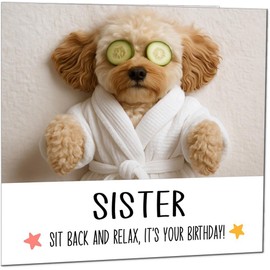Sister in Law Birthday Card - Cavapoo Dog Relaxing Spa Cute Cavapoo Funny Bday Card for Sister in Law