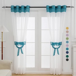 L.Z.E - Cortinas transparentes de 84 pulgadas de largo, juego de 2 paneles para sala de estar, cortinas transparentes blancas y verde azulado para recámara, habitación de los niños, comedor, ojales en