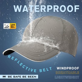 TOP-EX Unisex Waterproof Baseball Cap for Running Golf - Sun Rain All Weather Protection UV Reflective Breathable Outdoor Hat Grey M/L