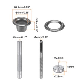 HARFINGTON 100pcs Grommet Tool Kit 4mm Copper Grommet Eyelet Set with Hole Hollow Punch, Grommet Setter Tools for Clothing Leather Fabric Belt, Black