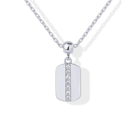 PAVOI Rhodium Plated Cubic Zirconia Card Double Sided Pendant Charm Necklace for Women | Adjustable Sliding Chain Dog Tag Charm
