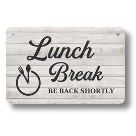 Lunch Break, Be Back Soon, Hanging Sign - Ideal notice to hang up on a door when you're out for lunch, or do not want to be disturbed as you're having a break. (White)