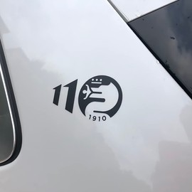 2pcs Black Car Body Decoration Sticker 110th Anniversary Sticker Car Puller Car Window Compatible Fur Alfa Romeo Giulia Stelvio Quadrifoglio Giulietta Mito 159 Spider 166 147 Accessories(Black)