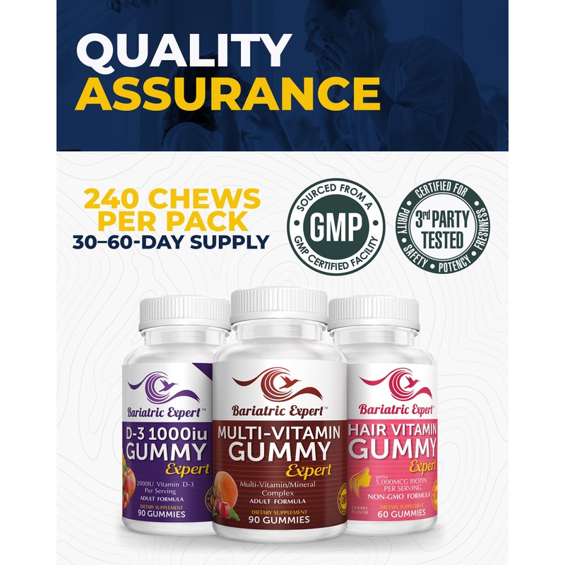 Bariatric Multivitamin 3 Pack, Multivitamin Gummy 90 Chews. - D3