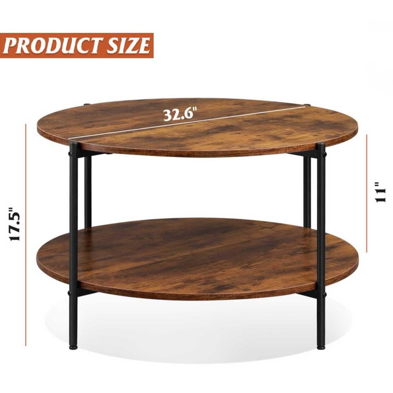 WLIVE Round Coffee Table, 32.6" Small Coffee Table with Storage