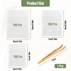 Pack of 500 Tea Filters for Loose Tea, 3 Sizes Filter Bags Tea, Tea Bags with Drawstring, Tea Bags Empty for Scented Tea, Spices, Vanilla, Lavender, Coffee - 5 x 7 cm, 7 x 9 cm, 8 x 10 cm