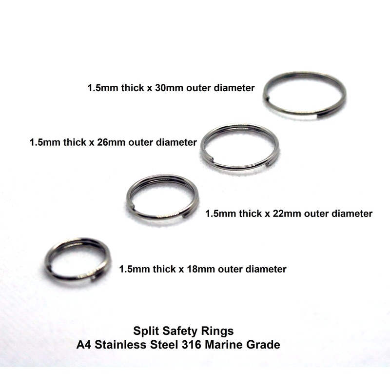 5 x Split Safety Rings A4 Stainless Steel 316 Marine