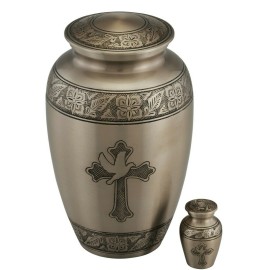 Cross and Dove Cremation Urn ~ Pewter