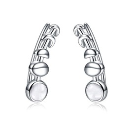 925 Sterling Silver Moon Phase Ear Crawler Cuff Earrings Ear Climber Hypoallergenic Earrings (Mother of Pearl Moon Phase)