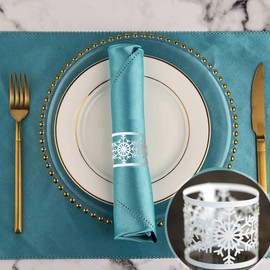 White Snowflake Paper Napkin Rings Winter Christmas Disposable Napkin Holder for Wedding Party Dinner Table Decor,Special Events,Catering Services, Christmas, Wedding,Party Decoration (60 Pcs) ﻿