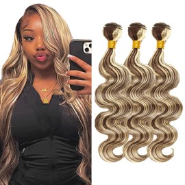 30 32 34 Inch DiexrLamx Hair Blonde Body Wave Bundles Highlight Bundles 8A Grade Peruvian Virgin Remy Hair 3 Bundles P4/613 Body Wave Hair Extensions