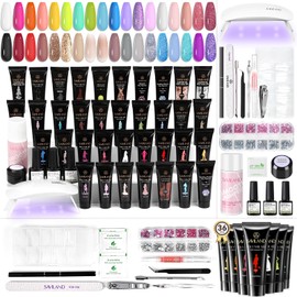 SAVILAND Poly Gel Nail Kit for Pretty Gift: 36 Colors Poly Gel Nail Starter Kit with Slip Solution and Mini U V Lamp Curing Light for Quick Extension Home DIY, Manicure Set Supplies Tools for Starter