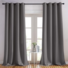 NICETOWN Bedroom Blackout Curtains Panels - (52 inches by 120 Inch, Grey, Set of 2) Triple Weave Energy Saving Thermal Insulated Solid Grommet Blackout Draperies for Patio