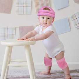 TORASO TORASO Baby Helmet & Baby Knee Pads for Crawling,Infant Helmet & Walking Baby Helmet，for Age 6-36 Months, Pink Dots(A).CA