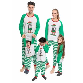 VNVNE Matching ELF Christmas Pjs for Family,Long Sleeve Couples Christmas Pajamas Sets Sleepwear with Pants for Women Men Couples(Youth,6-8Y,Green)