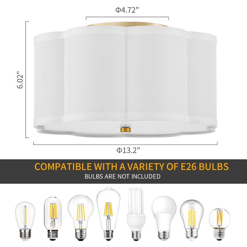 Widluth Modern Drum Semi Flush Mount 3-Light Gold Ceiling Lighting
