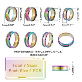 UNICRAFTALE 14pcs Rainbow Blank Core Ring Size 6-12 Stainless Steel Grooved Ring with Velvet Pouches Round Empty Ring for Inlay Ring Jewelry Wedding Band Making