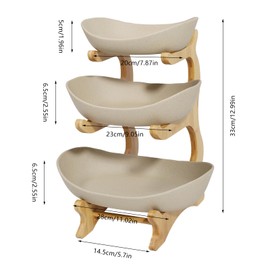 3 Layer Multi-Layer Ceramic Fruit Plate with Bamboo Frame, Storage Rack for Fruits, Vegetables & Sushi (Earth Color)