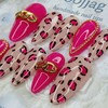 Hot Pink Leopard Handmade Nail Tips - Stiletto M /