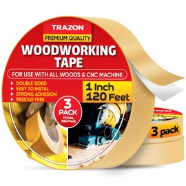 Double Sided Woodworking Tape Super Strong, 3 Pack, 1 Inch x 120 Feet, Wood Crafter Sticky Tool, Two Side Adhesive for Router Templates and CNC Machine, Removable & Residue Free