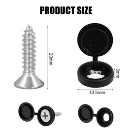 Adiwo Number Plate Screws, Set of 24 Number Plate Screws with Caps, Mounting Screws Nuts Set (Black)