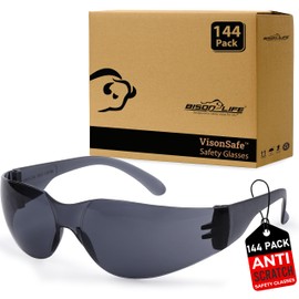 BISON LIFE BLack Safety Glasses - 12 Pairs of Scratch Resistant Eyewear, Polycarbonate Impact Resistant Lens