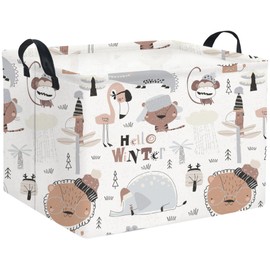 TIBAOLOVER Rectangular Kids Storage Basket Baby Storage Basket Cute Kids Toy Storage Bin Organizer Shelf Book Room Decor(Winter Animal)