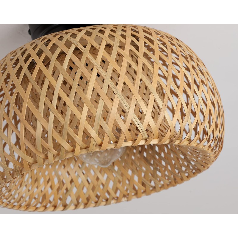 Bamboo Pendant Light Fixture One-Light Adjustable Rustic Basket Handmade Woven
