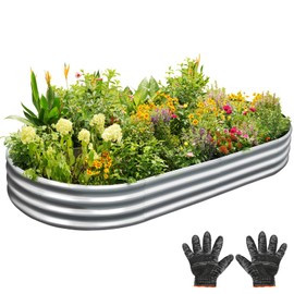 Gardeal Outdoor Metal Galvanized Raised Planter Box,Oval Large Garden Bed Kit for Vegetables, Fruits, Flowers and Herbs 4X2X1 FT