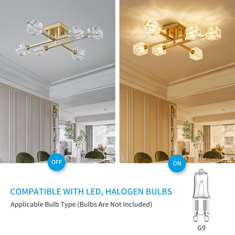 XINGQI Modern Ceiling Light Sputnik 6-Light Semi Flush Mount Ceiling